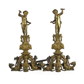PAIR OF BAROQUE STYLE MONUMENTAL ANDIRONS