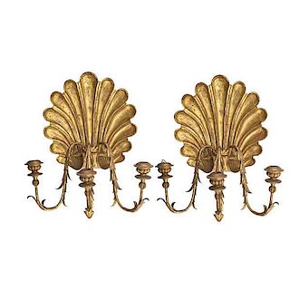 PAIR OF SHELL-CARVED GILDED SCONCES