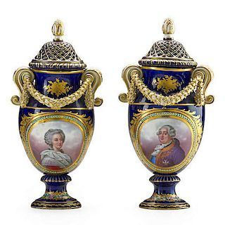 PAIR OF SEVRES COVERED VASES