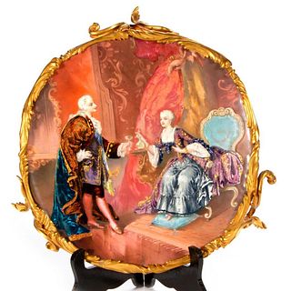 An enamel painted copper tray.
