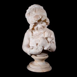 A marble bust of a child.