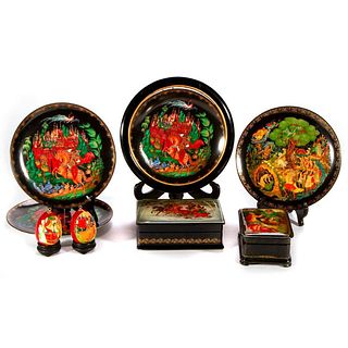 A collection of Russian lacquerware.