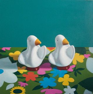 MAUREEN O'CONNOR '81, Ducks on Floral Fabric with Emerald