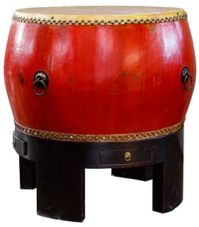 Asian Style Wood Drum on Stand