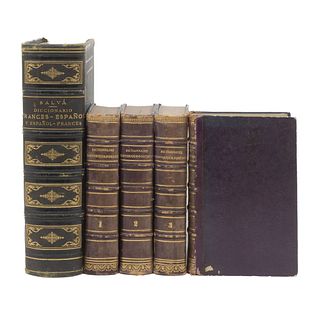 LOTE DE DICCIONARIOS EN ESPAÑOL Y FRANCÉS. a) Nouveau Dictionnaire Historique Portatif. Amsterdam: Chez Marc - Michel Rey, 1769. Pzs: 5