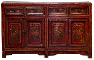 Asian Style Wood Credenza Cabinet
