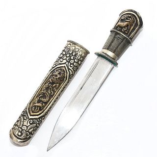 TURKISH DAGGER WITH CARVED SCABBARD