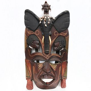 VINTAGE AFRICAN TRIBAL CARVED WOODEN MAMA AND PAPA MASK
