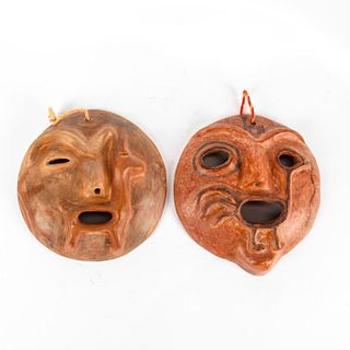 2 PRE-COLUMBIAN STYLE CLAY WALL MASKS