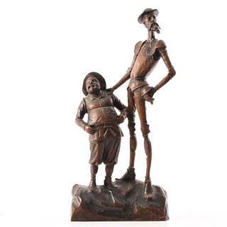 WOODEN HAND CARVED FIGURAL, DON QUIXOTE AND SANCHO PANZA