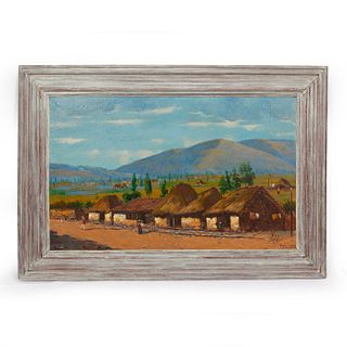A SOUTH AMERICAN VILLAGE PAINTING.
