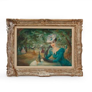 IMPRESSIONIST STYLE PAINTING OF A WOMAN DRINKING WINE