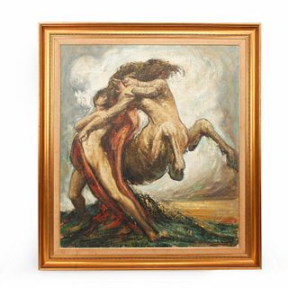 LARGE OIL ON PAINTING OF MAN AND CENTAUR BY ESTANOI