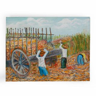 SUGAR CANE HARVEST OIL ON CANVAS PAINTING