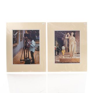 TWO PRINTS OF PAINTINGS BY JON SMITH, MUSEUM SCENES