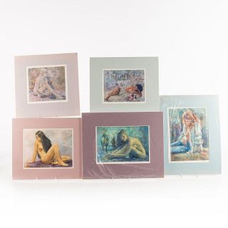 FIVE PRINTS OF PAINTINGS BY WILLIAM TACKE, NUDES