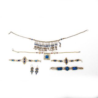 6 PIECES, 20TH C. CENTRAL ASIAN LAPIS LAZULI JEWELRY