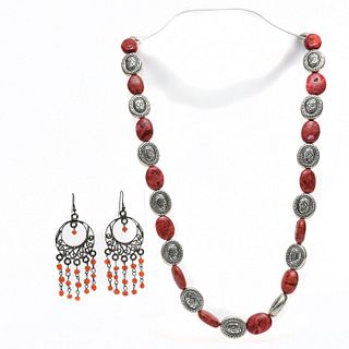 BLOOD RED CORAL NECKLACE AND EARRING SET