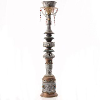 BRONZE INCENSE TOWER WITH ORNATE ENGRAVED DESIGN