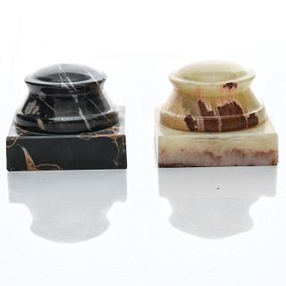 PAIR, ITALIAN ONYX AND MARBLE PAPERWEIGHTS