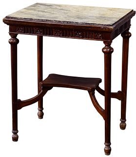 European Style Wood and Stone Side Table