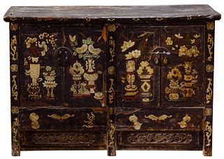 Asian Style Lacquered Wood Console Cabinet