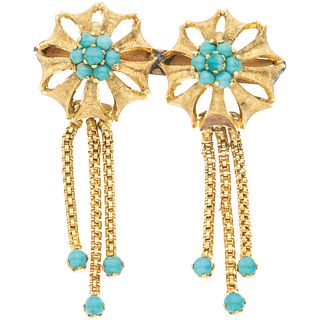 TURQUOISE BROOCH. 18K AND 14K YELLOW GOLD