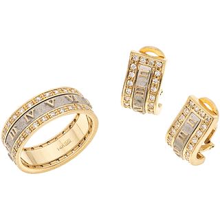 SIMULANT RING AND EARRINGS SET. 14K YELLOW GOLD