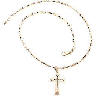 NECKLACE AND CROSS. 14K YELLOW AND WHITE GOLD