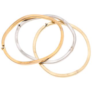 THREE BRACELETS. 14K YELLOW, WHITE AND PINK GOLD
