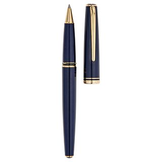 PEN. MONTBLANC GENERATION IN RESIN. Body and cap in blue resin with golden rigns and clip.