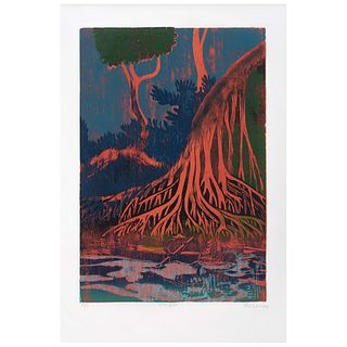 ADOLFO MEXIAC, Manglar, Signed, Woodcut P / T, 23.6 x 15.7" (60 x 40 cm)