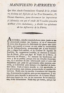 Guerrero, Vicente. Manifiesto Patriótico. México: Reimpreso en la Oficina de Ontiveros, 1821.
