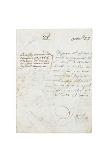 Yturbide, Agustín de. Carta para el Cambio de Armas Descompuestas por Utiles de Nicolás Bravo. México, October 23rd, 1821. Signature.