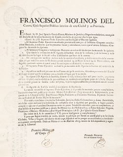 Molinos del Campo, Francisco- Navarro, Francisco. Bando sobre la Nulidad de la Coronación de Agustín e Iturbide. México, 1823. Rubrics.