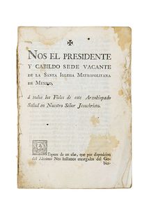 Campos, J. F. - Bruno, J... Impreso que Reproduce Real Orden y Bula sobre la Prohibición del Libro... Méx, julio 21 de 1801. Rubrics.