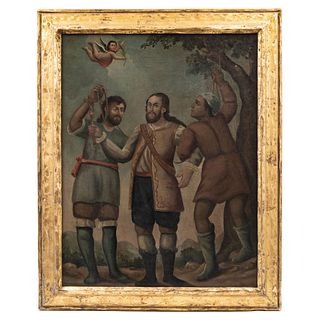 MISSIONARY BEFORE MARTYRDOM. MEXICO, late 18th Century. Oil on canvas. 25.9 x  23.2" (66 x 59 cm)