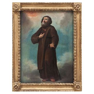 ST. FRANCIS OF PAOLA. MEXICO, 19th Century. Oil on canvas. 22 x 16.5" (56 x 42 cm)