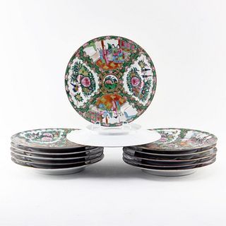 12 Antique Chinese Rose Medallion Porcelain Plates