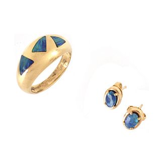 Black Opal and 14K Ring and Ear Studs