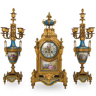 (3 Pc) 19th Cent. French Gilt Clock Garniture Set