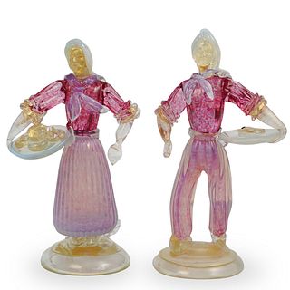(2 Pc) Hand Blown Murano Art Glass Figures