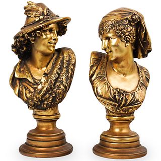 (2 Pc) Gilded Plaster Busts