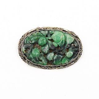 Vintage Carved Jade Silver Pendant