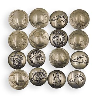 (16 Pc) Sterling Silver Tribal Button Covers