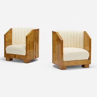 Art Deco, barrel chairs, pair