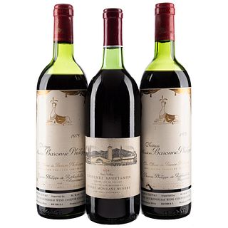 Vinos Tintos de Francia y U.S.A. a) Château Mouton Baronne Philippe. Cosecha 1975. b) Robert Mondavi. Cosecha  1974. Total de piezas: 3