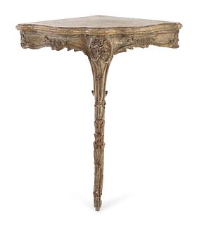 A Louis XV Parcel Gilt Marble-Top Corner Console Table