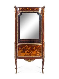 A Louis XV Style Gilt Metal Mounted Marquetry Vitrine
