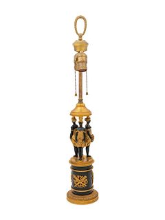 An Empire Style Gilt and Patinated Bronze Figural Lamp Base